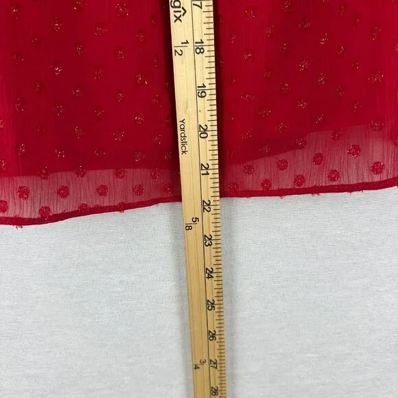 SAM &JESS RED OFF THE SHOULDER BLOUSE RUFFLED SHEER SWISS-DOT SLEEVES, SIZE S - Picture 7 of 8